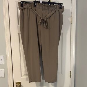 STYLUS Women's Ankle-Length Taupe Pants with Belted Waist